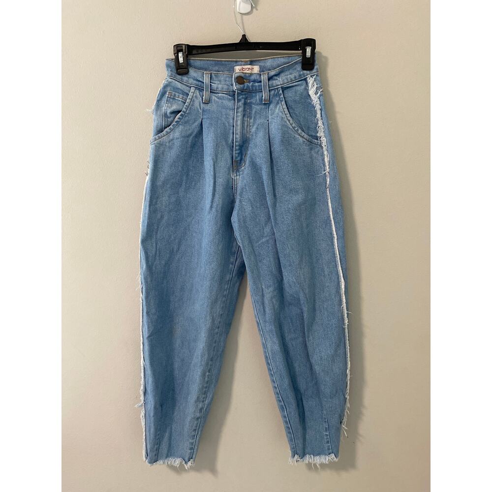 Vibrant M.I.U Y2K Barrel Jeans with Fringe, Size 3 (w25)